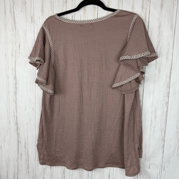 Max Studio NWT 1X taupe brown butterfly sleeve top - Picture 5 of 5